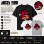 Angry Bird Unisex T-Shirt featuring a bold word-art bird graphic with premium DTF printing on a soft cotton blend fabric available in white, black, and grey.