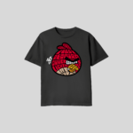 Angry Bird Unisex T-Shirt featuring a bold word-art bird graphic with premium DTF printing on a soft cotton blend fabric available in white, black, and grey.