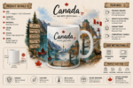 12oz ceramic coffee mug featuring iconic Canadian landmarks and destinations including Banff National Park, Niagara Falls, Vancouver, Québec City, Toronto, Canadian wildlife, and scenic landscapes. Perfect souvenir and gift for Canada lovers and travelers.