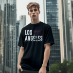 Los Angeles Unisex T-Shirt featuring modern LA city typography design, unisex streetwear tee available in grey, black, and white with premium DTF print