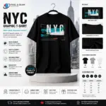 NYC Graphic T-Shirt featuring bold urban NYC print on black streetwear t-shirt model shot