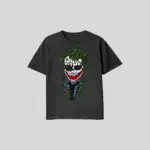 Joker Word Art T-Shirt featuring colorful typography face design, available in grey, black, and white with premium DTF print streetwear style