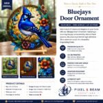 Blue Jays Door Ornament printed on premium acrylic featuring colorful blue jay artwork with floral accents
