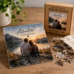 Custom UV printed acrylic puzzle featuring personalized artwork, glossy finish, vibrant colors, and premium acrylic construction.