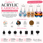 Personalized Acrylic Earrings with personalized photos, pet portraits, artwork, names, logos, and colorful custom designs.