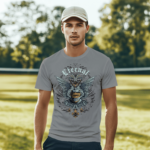 Eternal Knight Winged Crest graphic T-shirt in grey featuring a medieval winged helmet DTF print with premium unisex fit.