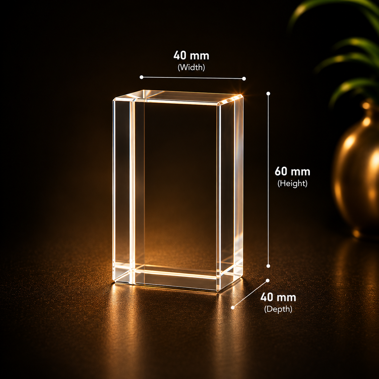 Personalized 3D crystal block 40x40x60mm crafted from premium K9 crystal, custom laser engraved photo crystal keepsake, memorial gift, anniversary gift, wedding gift, family portrait crystal, and personalized crystal display. Custom 3D Crystal Block 40x40x60mm Premium K9 Crystal Photo Engraving Gift