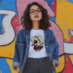 Woman wearing the Lucky Ace & Dice Casino Graphic T-Shirt in white with premium DTF print.