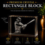 Personalized 3D Crystal Rectangle Block laser engraved with a family photo in premium K9 crystal with optional LED light base.