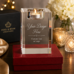 Premium crystal photo candle holder collection with personalized laser engraved designs, available in multiple sizes, perfect for memorials, family photos, pet portraits, and meaningful gifts.