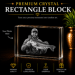 Personalized 3D Crystal Rectangle Block laser engraved with a family photo in premium K9 crystal with optional LED light base.