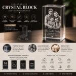 Personalized K9 crystal block 50x50x80mm with custom laser engraved family photo, premium crystal keepsake gift for anniversaries, weddings, memorials, and special occasions.
