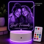 Personalized LED Acrylic Night Light customized with photos, logos, artwork, or custom designs featuring RGB color-changing LED illumination and a rechargeable base.