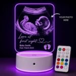 Personalized LED Acrylic Night Light customized with photos, logos, artwork, or custom designs featuring RGB color-changing LED illumination and a rechargeable base.