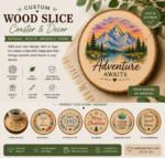 Personalized UV Printed Wood Slice Coaster featuring vibrant full-color artwork printed on natural wood for rustic home décor and personalized gifts