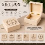 Custom laser engraved wooden gift box with magnetic closure, natural wood finish, and personalized keepsake design for special occasions.