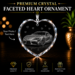 Premium Crystal Faceted Heart Ornament featuring a custom laser engraved photo, personalized crystal keepsake for family, pets, memorials, weddings, and special occasions.