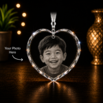 Premium Crystal Faceted Heart Ornament featuring a custom laser engraved photo, personalized crystal keepsake for family, pets, memorials, weddings, and special occasions.