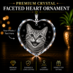 Premium Crystal Faceted Heart Ornament featuring a custom laser engraved photo, personalized crystal keepsake for family, pets, memorials, weddings, and special occasions.