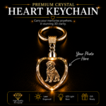 Premium Crystal Heart Keychain with custom 3D laser engraved photo inside high-quality K5 crystal, personalized memorial, family, couple, or pet keepsake gift with LED light base.