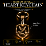 Premium Crystal Heart Keychain with custom 3D laser engraved photo inside high-quality K5 crystal, personalized memorial, family, couple, or pet keepsake gift with LED light base.