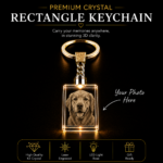 Premium Crystal Rectangle Keychain personalized with custom 3D laser engraved photo in K5 crystal with LED light base, memorial and keepsake gift
