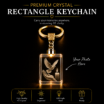 Premium Crystal Rectangle Keychain personalized with custom 3D laser engraved photo in K5 crystal with LED light base, memorial and keepsake gift