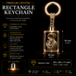 Premium Crystal Rectangle Keychain personalized with custom 3D laser engraved photo in K5 crystal with LED light base, memorial and keepsake gift