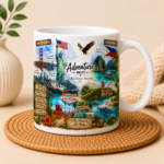 USA & Philippines Travel Mug featuring iconic American and Philippine landmarks with vibrant UV printed artwork on a premium 11oz ceramic mug.