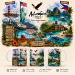 USA & Philippines Travel Mug featuring iconic American and Philippine landmarks with vibrant UV printed artwork on a premium 11oz ceramic mug.