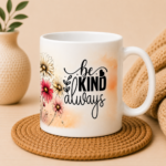 Inspirational Floral Mug featuring elegant floral artwork and uplifting affirmation printed on a premium 11oz ceramic coffee mug.