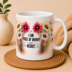 Inspirational Floral Mug featuring elegant floral artwork and uplifting affirmation printed on a premium 11oz ceramic coffee mug.