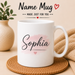 Name Mug personalized with a custom name on a premium 12oz white ceramic mug featuring vibrant UV printing and a glossy finish.