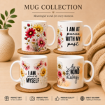Inspirational Floral Mug featuring elegant floral artwork and uplifting affirmation printed on a premium 11oz ceramic coffee mug.