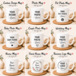 Custom Design Mug personalized with your own photo, logo, artwork or text on a premium 12oz ceramic coffee mug featuring vibrant full-color UV printing.