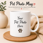 Pet Photo Mug personalized with your favorite dog, cat, or pet photo on a premium 12oz white ceramic mug featuring vibrant UV printing and a glossy finish.