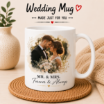 Wedding Mug personalized with a custom wedding photo on a premium 12oz white ceramic mug featuring vibrant UV printing and a glossy finish.