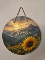 Custom UV printed wood door sign collection showing personalized rectangle, oval, round, and square hanging family signs