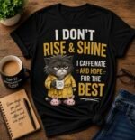 Funny sarcastic graphic t-shirt collection featuring animal, coffee, camping, and humorous designs