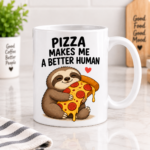 Foodie Pun Mugs featuring funny taco, pizza and dessert-inspired designs on white ceramic mugs