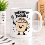 Foodie Pun Mugs featuring funny taco, pizza and dessert-inspired designs on white ceramic mugs