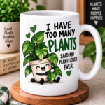 Plant lover mugs featuring funny garden humor designs on 11 oz ceramic coffee mugs
