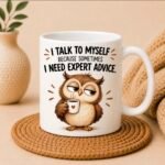 Sarcastic everyday life mugs featuring funny raccoon, grumpy cat and owl designs on white ceramic mugs.