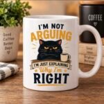 Sarcastic everyday life mugs featuring funny raccoon, grumpy cat and owl designs on white ceramic mugs.