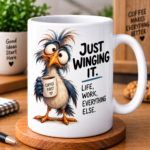 Funny Coffee Lover Mugs featuring colourful animal characters and coffee-themed sayings on white ceramic mugs