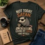 Funny sarcastic graphic t-shirt collection featuring animal, coffee, camping, and humorous designs