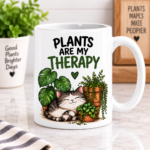 Plant lover mugs featuring funny garden humor designs on 11 oz ceramic coffee mugs