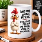 Funny Coffee Lover Mugs featuring colourful animal characters and coffee-themed sayings on white ceramic mugs