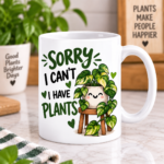 Plant lover mugs featuring funny garden humor designs on 11 oz ceramic coffee mugs