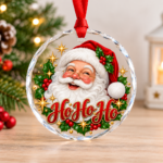 Christmas crystal glass ornament featuring Santa Claus with Ho Ho Ho holiday design